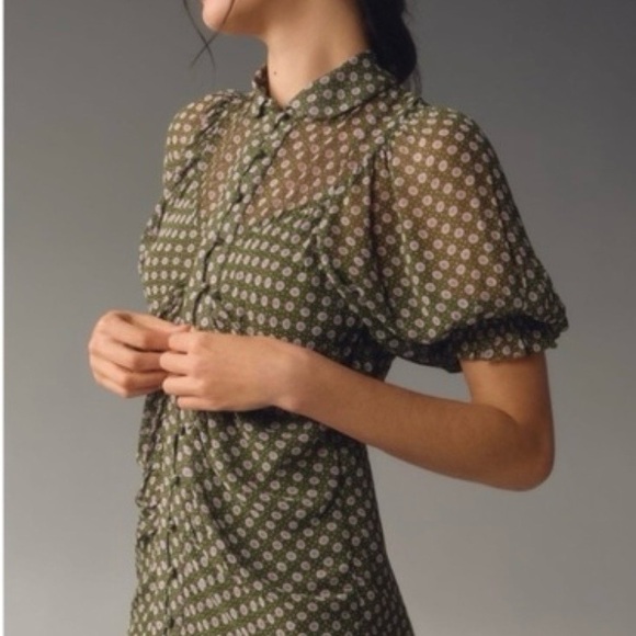 Anthropologie Green, Lavender and Cream Midi Dress - Picture 3 of 9